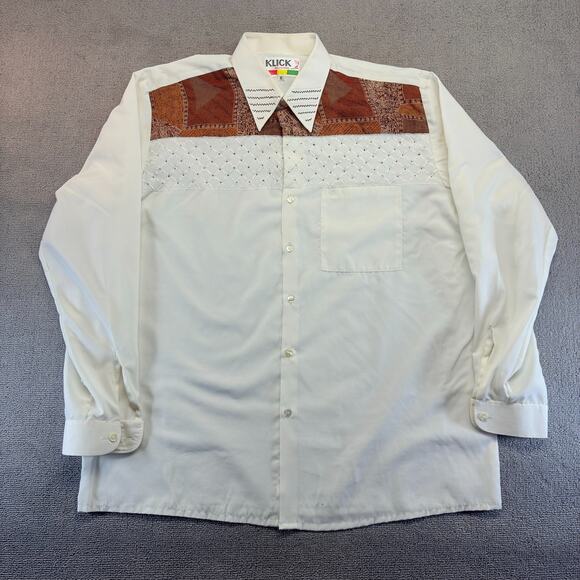 Vintage Klick Mens Western-Style Long-Sleeve Button-Up Shirt White XL Yoke Horse - Picture 1 of 12